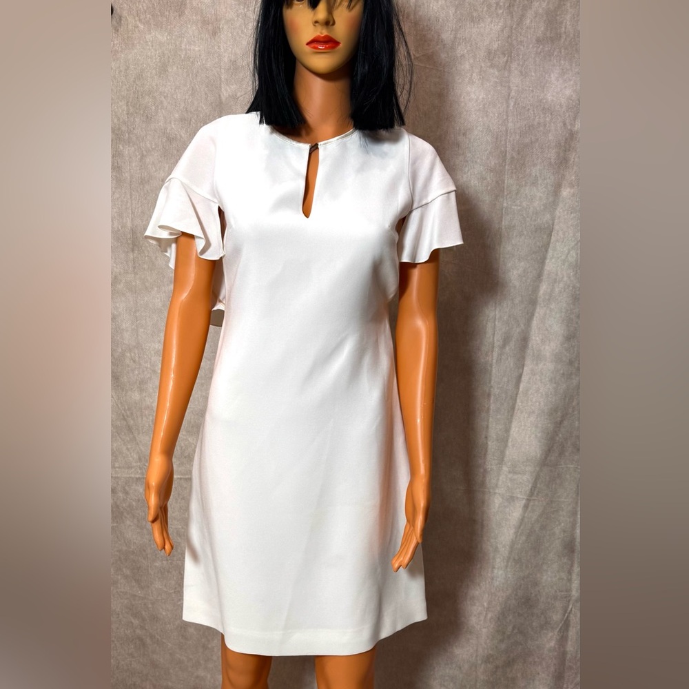 NWT -  Elie Tahari White Sheath Mini Dress Flutter Sleeves